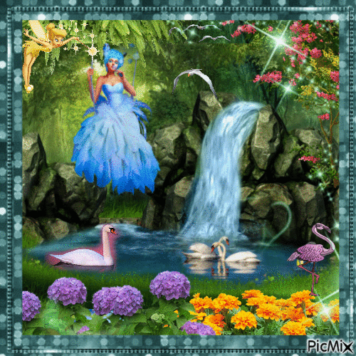 Cachoeira e os cisnes - Ingyenes animált GIF
