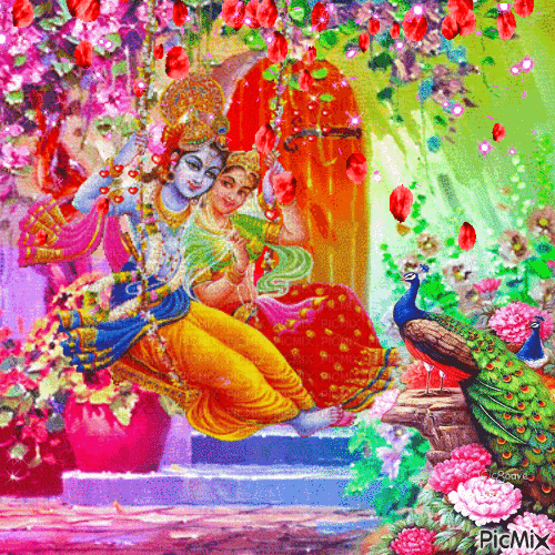 Radha Krishna's Flower Swing Ride! - Ilmainen animoitu GIF