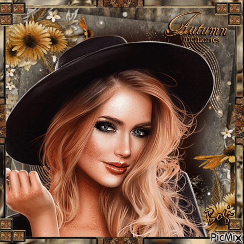 Portrait of a blonde in a hat... - GIF animado grátis