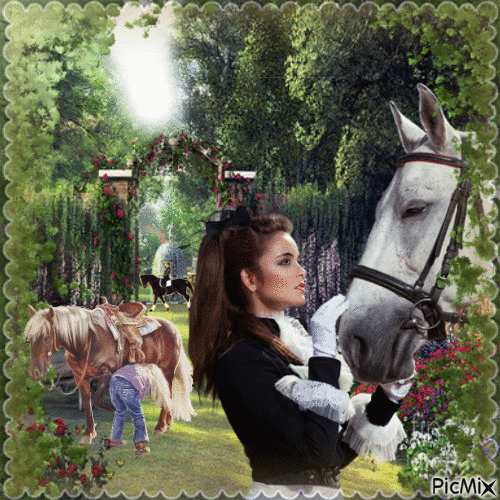girl with horse - Бесплатный анимированный гифка
