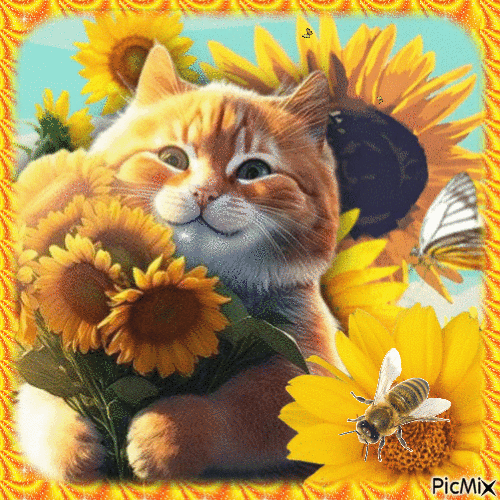 Concours : Chat dans les tournesols - Free animated GIF
