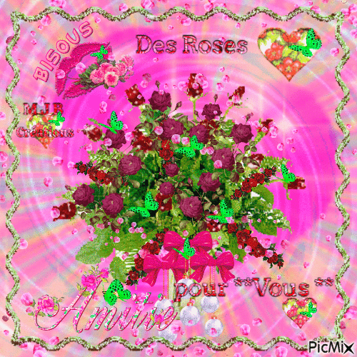 .. Bouquet de Roses .. M J B Créations - Безплатен анимиран GIF