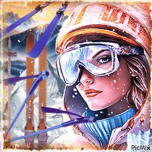 Femme, ski en montagne / concours - Free animated GIF