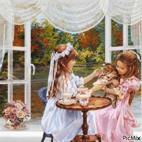 Little Girls Tea Party - GIF animé gratuit