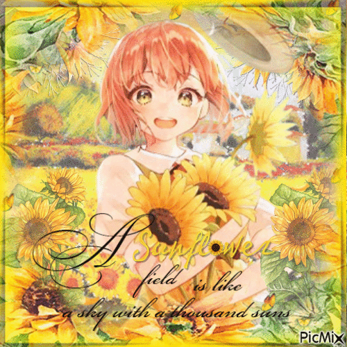 Anime flowers sunflowers girl - GIF เคลื่อนไหวฟรี