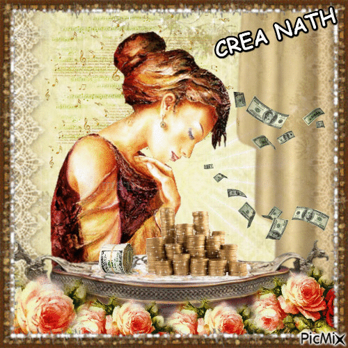 Vintage lady counting money   concours - Free animated GIF