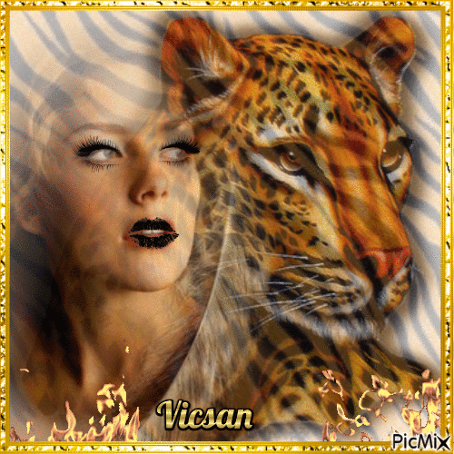 Retrato de mujer y tigre - GIF animate gratis