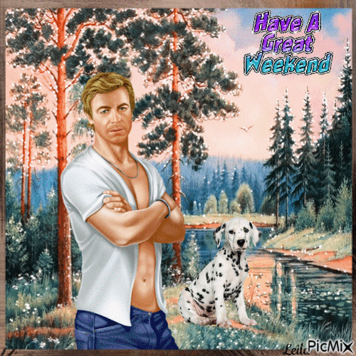 Have a Great Weekend. Man and a dog - GIF เคลื่อนไหวฟรี