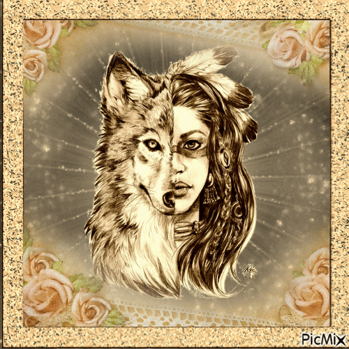 sepia wolf woman - Gratis geanimeerde GIF