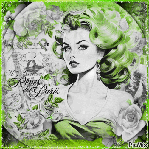 Woman green hair Paris - GIF เคลื่อนไหวฟรี