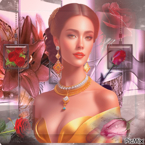 mulher e rosas - Gratis animerad GIF