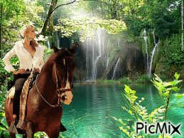 a cheval au bord d'une cascade - ücretsiz png