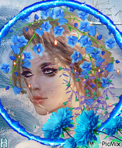 синее море цветов - GIF animasi gratis