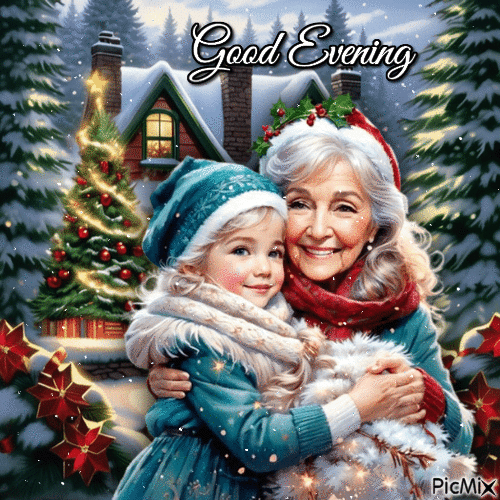 Good Evening Christmas Grandma and Granddaughter - Бесплатный анимированный гифка