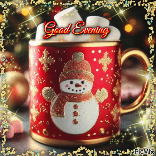 Good Evening Snowman Mug - Zdarma animovaný GIF