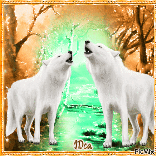 Couple de loups blancs - GIF animado grátis