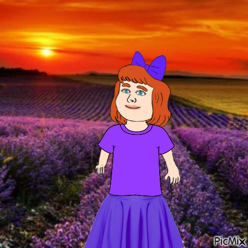 Baby in dress standing in lavender field - 免费PNG