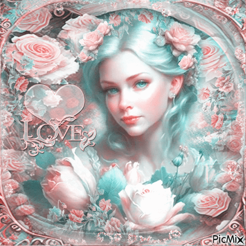 Spring love woman flowers heart - Besplatni animirani GIF