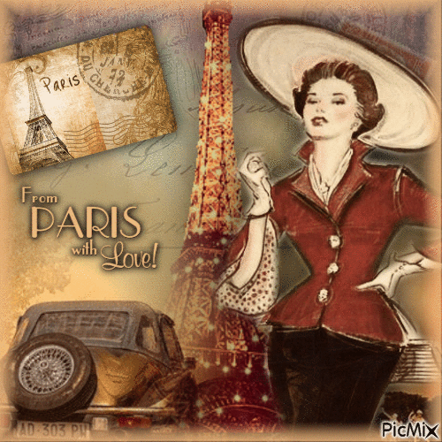 Vintage "From Paris, With Love" - ​​Brauntöne - GIF animé gratuit