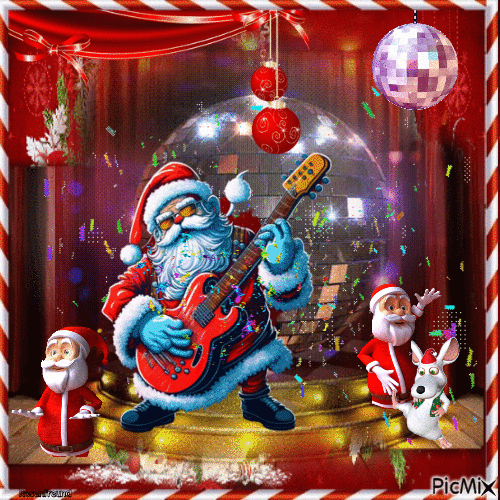 Weihnachten mit einem Rock'n'Roll-Weihnachtsmann - Gratis animeret GIF