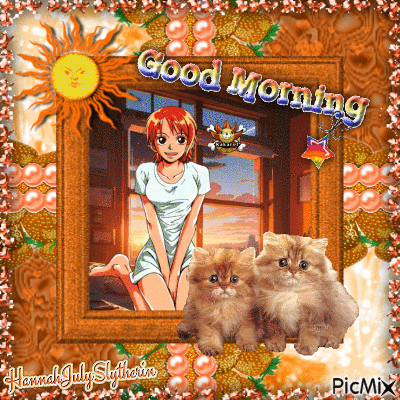 {♦♦♦}Good Morning, Nami & Cats{♦♦♦} - 無料のアニメーション GIF