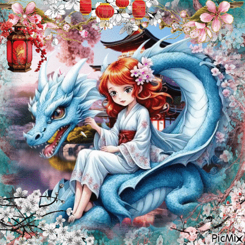 Dragón y niño en Asia - Free animated GIF