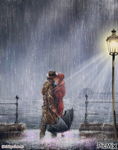 Rainy night by the sea - Бесплатни анимирани ГИФ