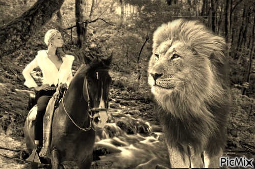 femme et le lion - δωρεάν png