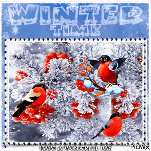 Winter time. Have a Good Day. Birds - Nemokamas animacinis gif