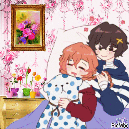 Dazai soothing Chuuya to sleep - Nemokamas animacinis gif