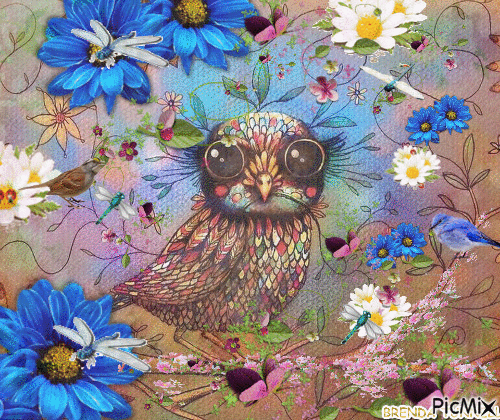 FLOWER OWL - GIF animado gratis