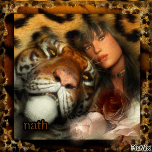 Portrait femme et son Tigre - GIF animé gratuit