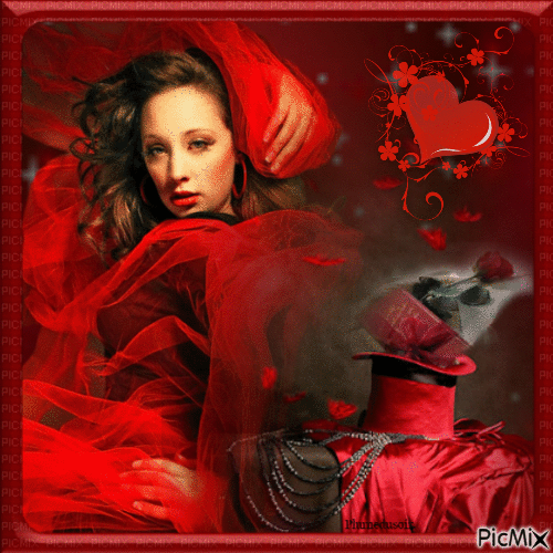Femme en rouge et coeur rouge. - 無料のアニメーション GIF