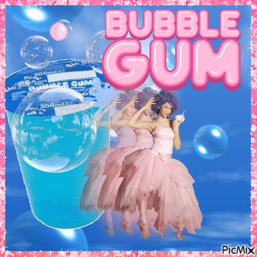 Bubble gum blue and pink with woman - Безплатен анимиран GIF