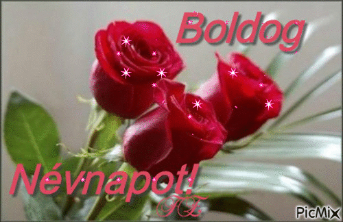 3 szál piros rózsás névnapi kép. - Bezmaksas animēts GIF