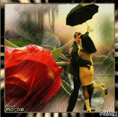 couple dans la pluie - GIF animé gratuit
