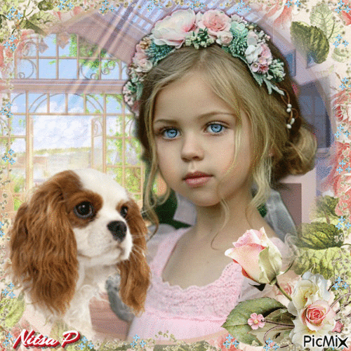 The little girl with his dog - GIF animate gratis