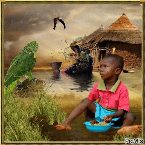 Çocuk ve Papağan - 無料のアニメーション GIF