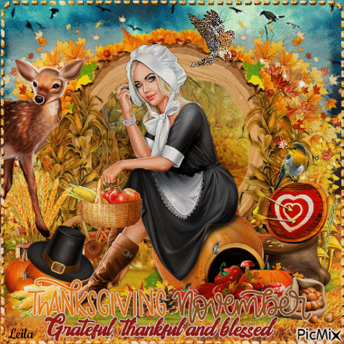 Thanksgiving november. Grateful, thankful and blessed - GIF animé gratuit