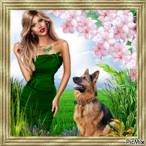 woman and dog - δωρεάν png