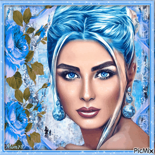 Femme en bleu avec une rose bleue - 無料のアニメーション GIF