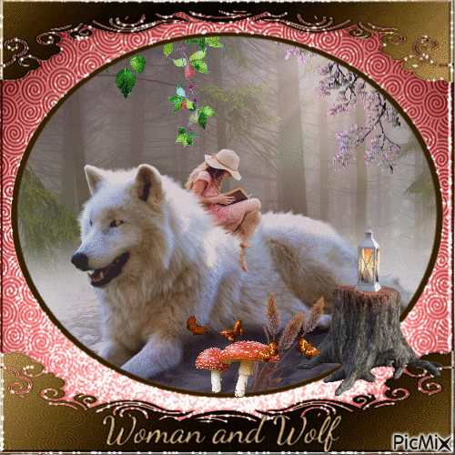 Woman and Wolf - GIF animado grátis