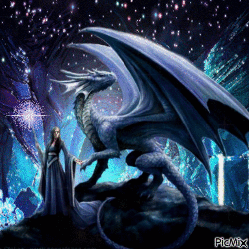 fantasy woman and dragon - Ingyenes animált GIF