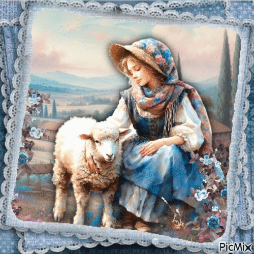 Donna con pecora - GIF animado gratis