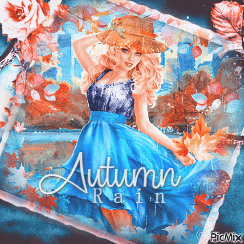 autumn rain city woman - Δωρεάν κινούμενο GIF