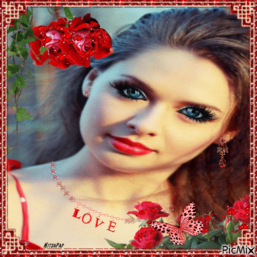 Woman in red roses .🌹 - Besplatni animirani GIF