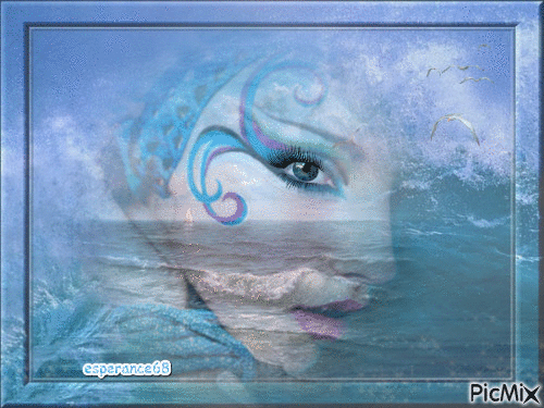 The blue woman and the sea - Бесплатный анимированный гифка