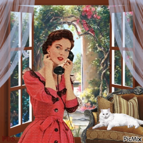 Femme vintage parlant au téléphone. - 免费PNG