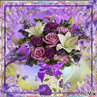 bouquet of flowers w bird - GIF animé gratuit