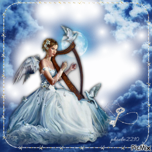 Engel mit Harfe - Gratis geanimeerde GIF